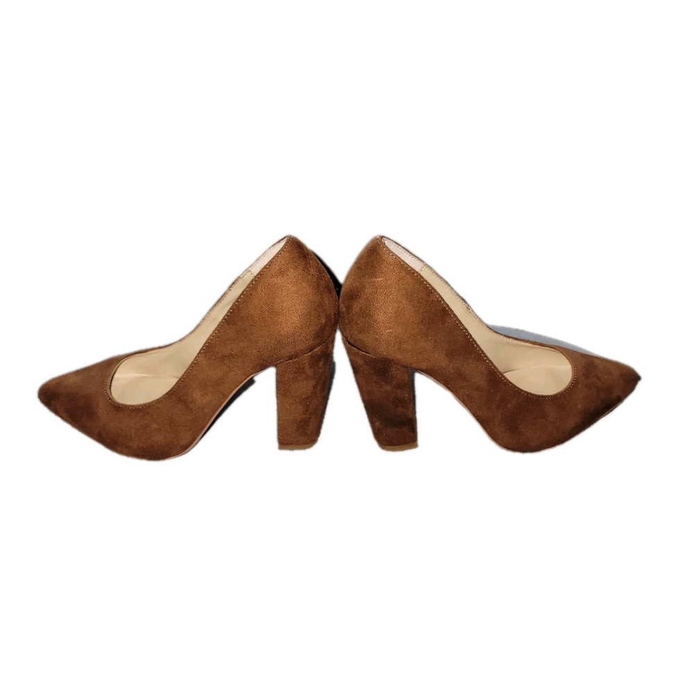 DAILY SHOES Faux Suede Women's Block Chunky Heel Slip On Brown Shoes Size 5